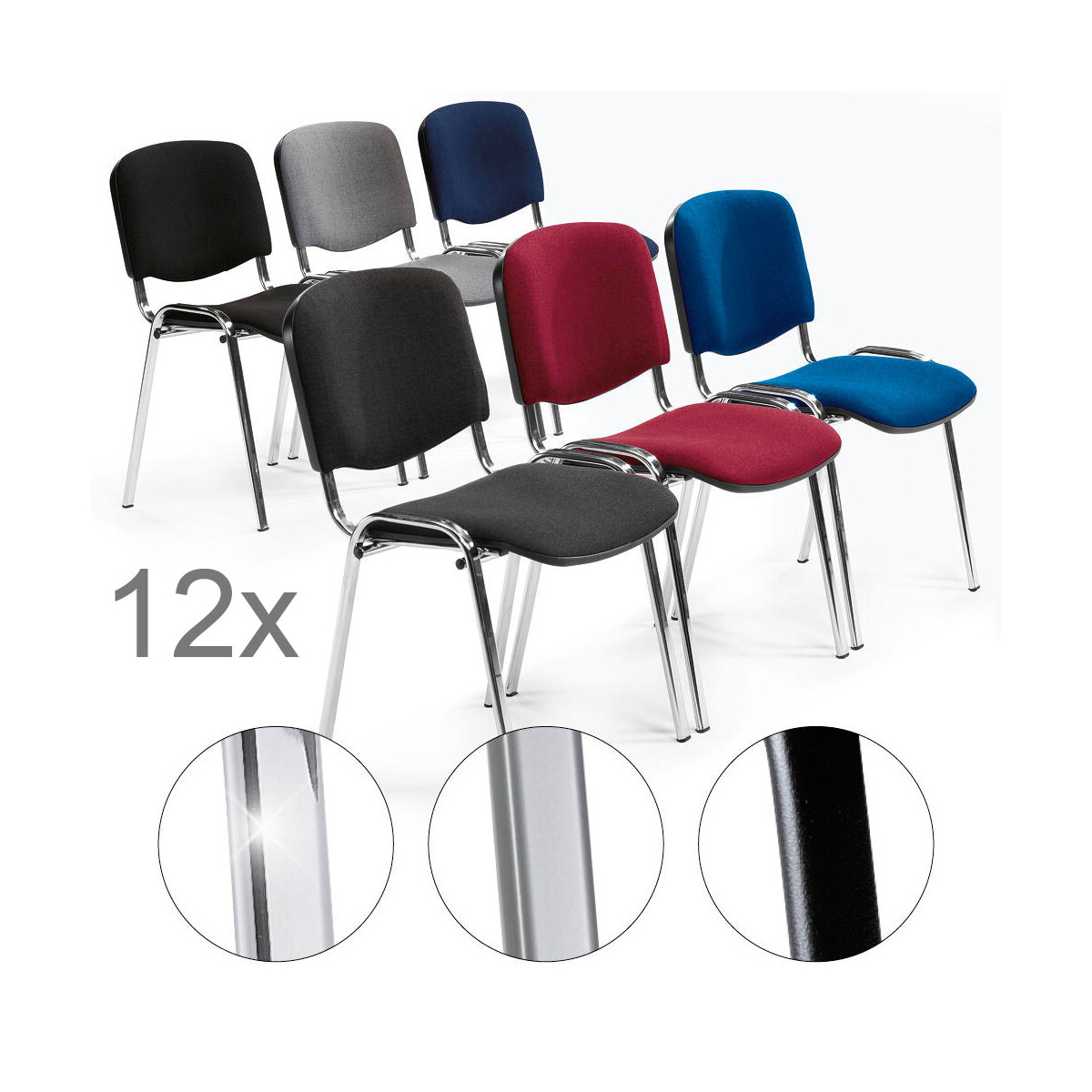 12 Besucherstühle ISO Set - Stoff Basic, 3...